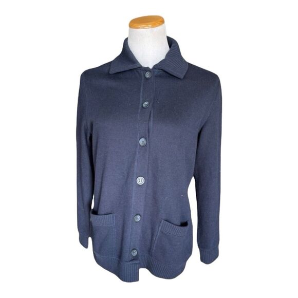 NWT Womens Karen Scott Sport Petites Navy Blue Button Front Sweater - Sz M MP - Picture 1 of 1